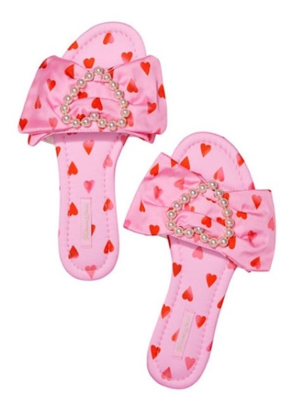 Victoria's Secret Pink Slide Slippers with Red Heart Print & Pearl Heart Accent